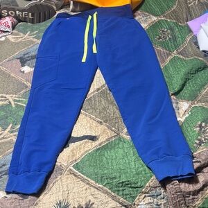 Figs Women's Blue Joggers with Neon Yellow Accents